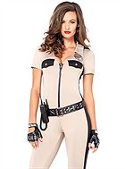 Female deputy sheriff, costume catsuit, belt, front zipper