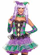 Female joker, costume dress, ruffles, diamond pattern
