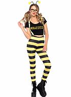 Female bee, costume top and leggings, suspenders, wings, horizontal stripes