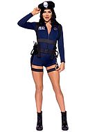 Female police officer, costume romper, long sleeves, front zipper