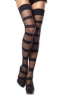 Thigh high stockings with dark bands and fishnet