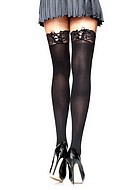 Thigh high stockings, opaque fabric, lacing, lace edge