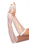 Elbow length fingerless lace gloves