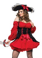 Female pirate, costume dress, lacing, ruffles, velvet, cold shoulder, XL to 4XL