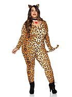 Costume catsuit, long sleeves, heart, tail, leopard (pattern), plus size