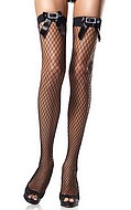 Thigh high stockings with satin ribbon and rhinestones, plus size