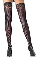 Thigh high stocking with printed lace up back, plus size