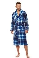 Men's bathrobe, long sleeves, pockets, checkered pattern