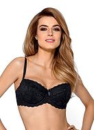 Balconette bra, bow, floral lace, B to H-cup