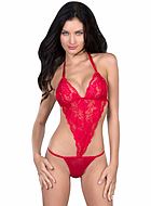 Halter lace teddy with g-string back