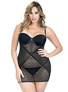 Zip front chemise with lace detail, plus size