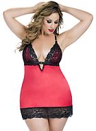 Satin chemise with lace overlay, plus size