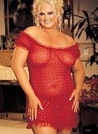 Chemise with shirred net and sequin, plus size