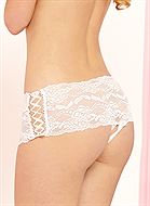 Lace open crotch thong with side ribbon lace-up