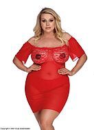 Sexy chemise, tulle, sheer lace, off shoulder, flared sleeves, plus size