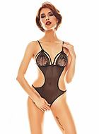 Seductive teddy, embroidery, straps over bust, bows