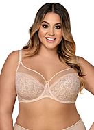 Romantic bra, intricate lace, partially sheer cups, B to L-cup