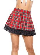 Pleated skirt, wide lace edge, scott-checkered pattern