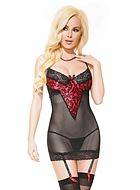 Skin-tight chemise, see-through mesh, lace panel