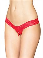 Romantic thong, stretch lace, open crotch