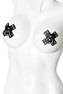 Self-adhesive nipple cover/patch, faux leather, studs, rings