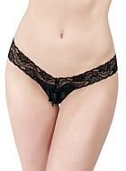 Crotchless wet look thong with lace band