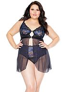 Enchanting babydoll, sheer mesh and lace, embroidery, keyhole, flowers, plus size