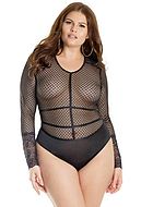 Teddy, wide lace edge, long sleeves, plus size