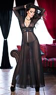 Long nightgown, see-through mesh, lace overlay, long sleeves