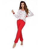 Top and pants pajamas, cotton, long sleeves, V-neckline