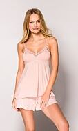 Top and shorts pajamas, lace trim, double straps