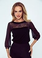 3/4 sleeve top, sheer mesh and lace, flowers