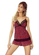Top and shorts pajamas, thin shoulder straps, wide lace edge