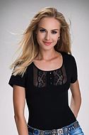 Short sleeve top, floral lace, mesh inlay