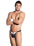 Tuxedo styled thong with cuffs and bow tie
