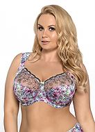 Full support bra, embroidery, mesh inlay, colorful flowers