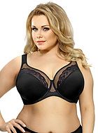 Comfortable full cup bra, sheer lace, mesh inlay, D to M-cup