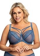 Big cup bra, embroidery, mesh cups, strappy front, rings, D to M-cup