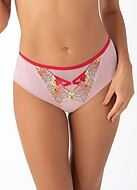 Brazilian panties, tulle, embroidery, crossing straps, colorful flowers