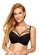 Stylish bra, tulle, straps over bust, mesh inlay, B to M-cup