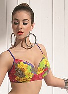 Bikini top with real bra cups, colorful flowers