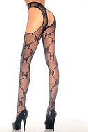 Suspender pantyhose, open crotch, bow pattern