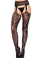 Suspender pantyhose, lace, flowers
