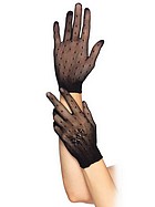 Stretch net dotted gloves with floral accent