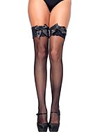 Thigh high stay-ups, small fishnet, big bow, lace edge
