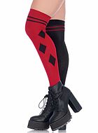 Over-knee socks, harlequin with stripes and diamonds