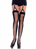 Thigh high stockings, opaque fabric, lacing