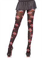 Patterned pantyhose, opaque fabric, vampire lips print