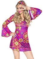 Hippie, costume dress, long sleeves, colorful flowers