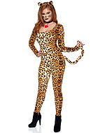 Puma, Kostüm-Body, lange Ärmel, Schlüsselloch, Schwanz, Tiermotiv Druck